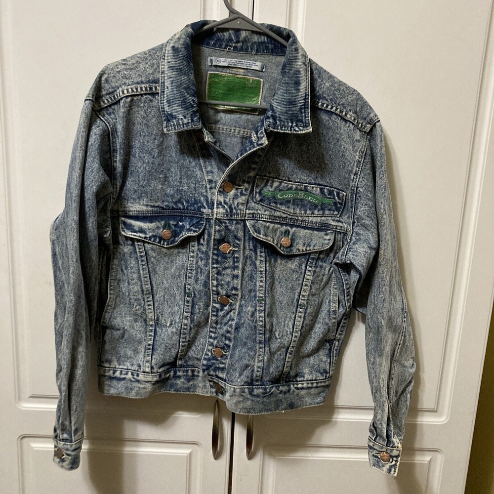 CODE BLEU Acid Wash Denim Jacket Distressed Blue‎ Jean Coat Men's Size S